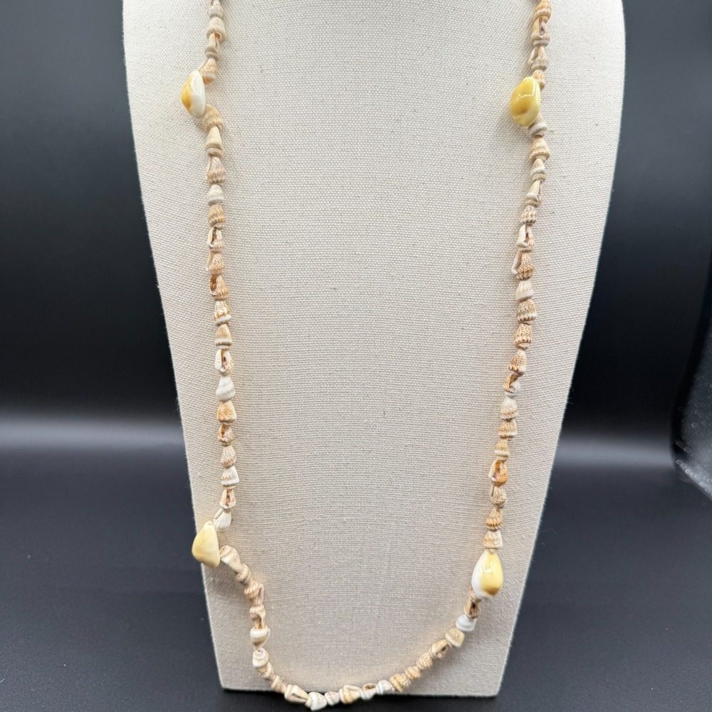 Natural Seashell Beaded Necklace Cowrie Shell Long Coastal Boho Beach Jewelry